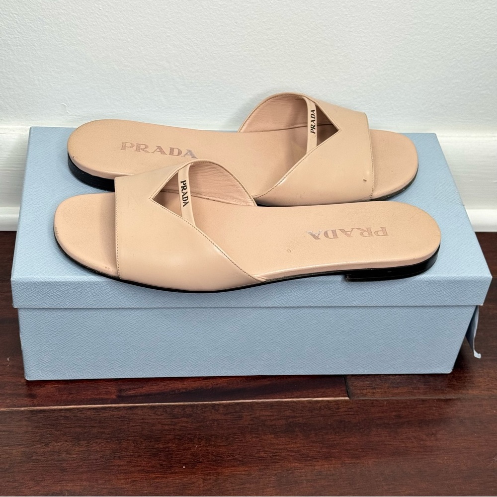 Prada Tan Leather Mules with Minimalist Design - Picture 4 of 6